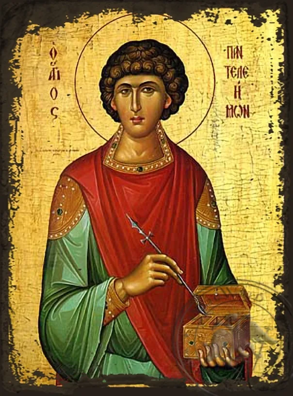 წმინდა პანტელეიმონი, ძველებურად გაფორმებული ბიზანტიური ხატი