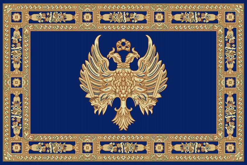 Rectangular Ecclesiastical Carpet with Double-headed Eagle in Blue Color