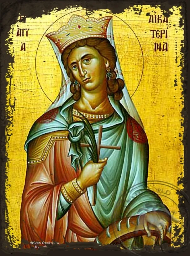 Saint Catherine the Great Martyr, of Alexandria - Aged Byzantine Icon