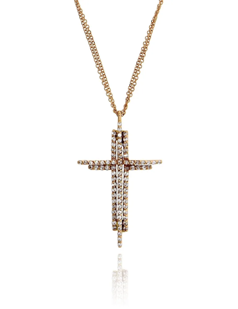 Christening Cross with Chain for Girls made of 14K Pink Gold with Cubic Zirconia