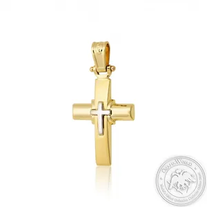 Christening Cross for Boys made of 14K Yellow and White Gold