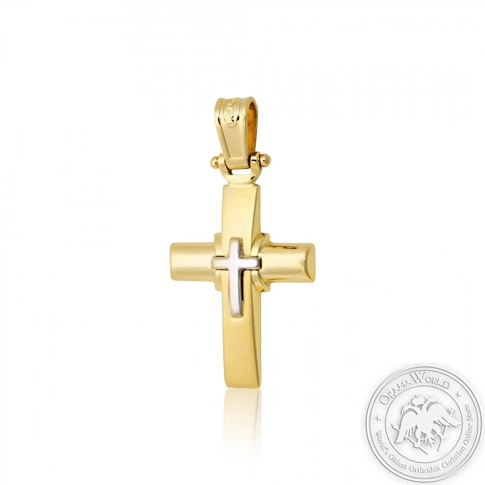 Крестильный крест для мальчиков из 14 K жёлтый и белого золота