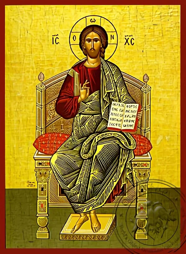 На престоле, рукописная икона