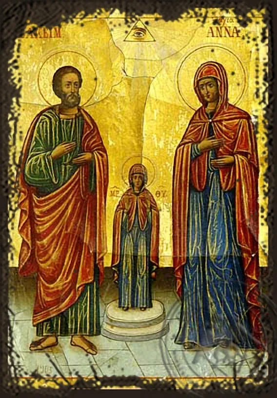 The Holy Forefathers Joachim and Anne - Aged Byzantine Icon