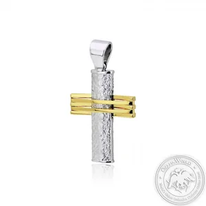 Christening Cross for Boys made of White and Yellow Gold-Plated Sterling Silver 925