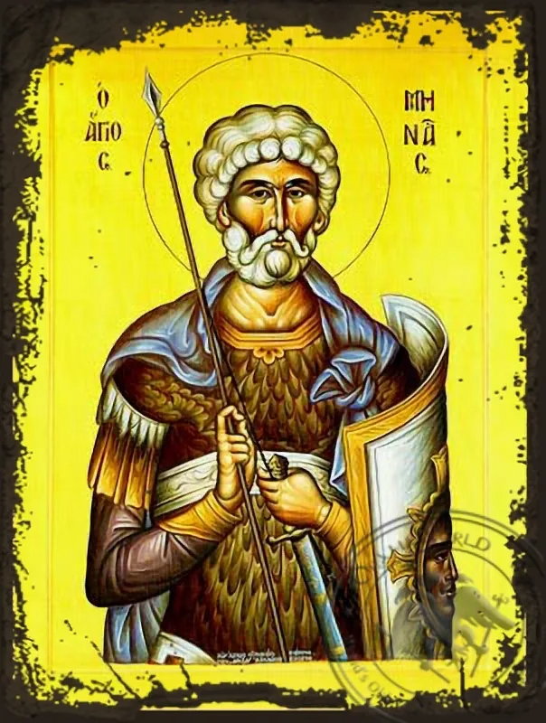 Saint Menas, the Great Martyr, of Egypt - Aged Byzantine Icon