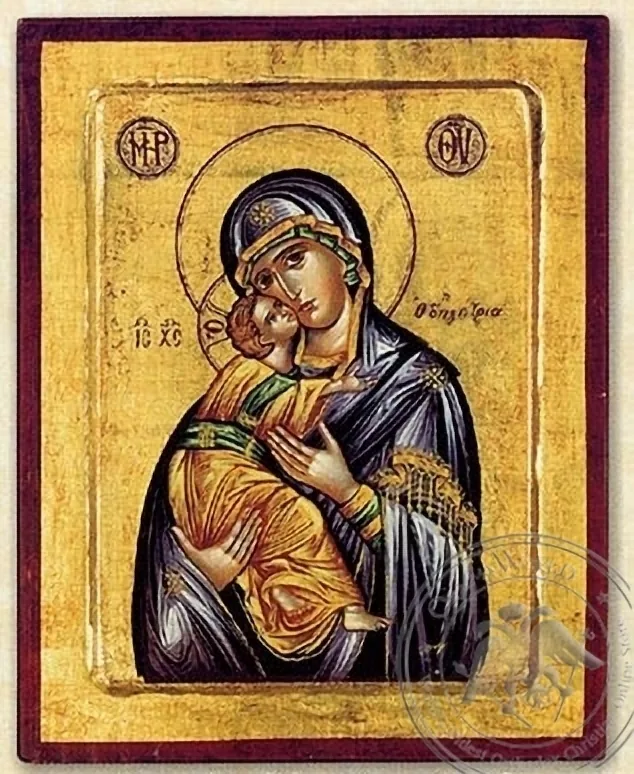 ღვთისმშობელი ოდიგიტრია (იისფერი), რელიეფური, აბრეშუმზე ნაბეჭდი ხატი