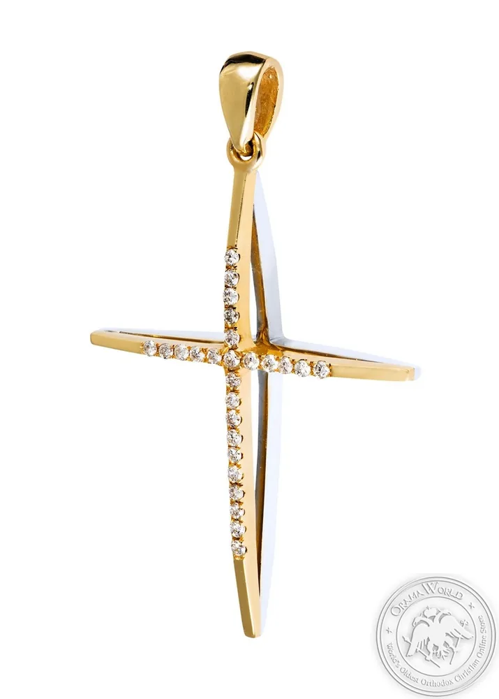 Christening Cross for Girls made of 18K Yellow and White Gold with Diamonds