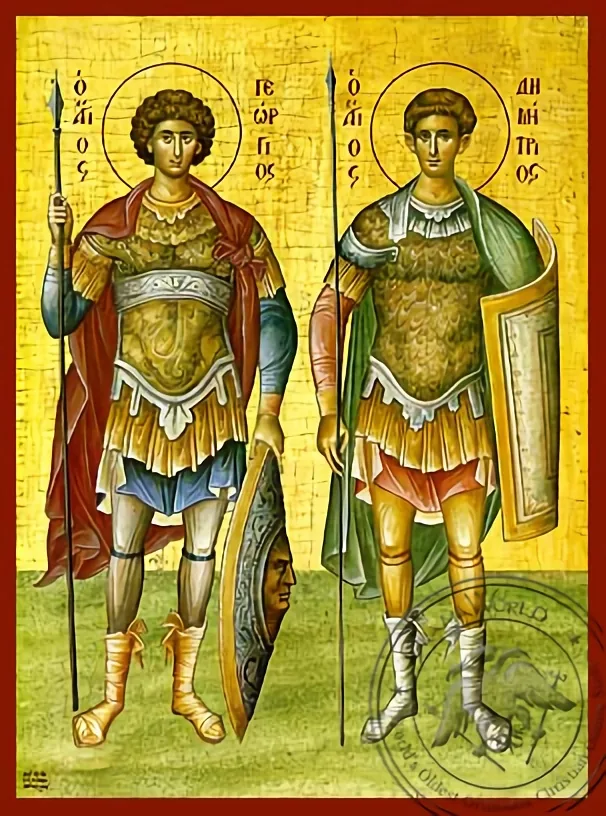 Святые Георгий и Димитрий, рукописная икона