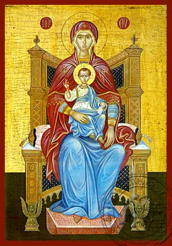 Virgin and Child, Platytera Enthroned - Hand Painted Icon