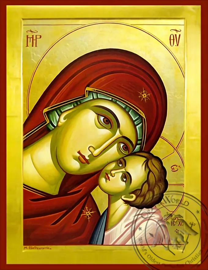 ღვთისმშობელი ყრმით, ტკბილად ამბორისმყოფელი, მკერდამდე, ბიზანტიური ხატი