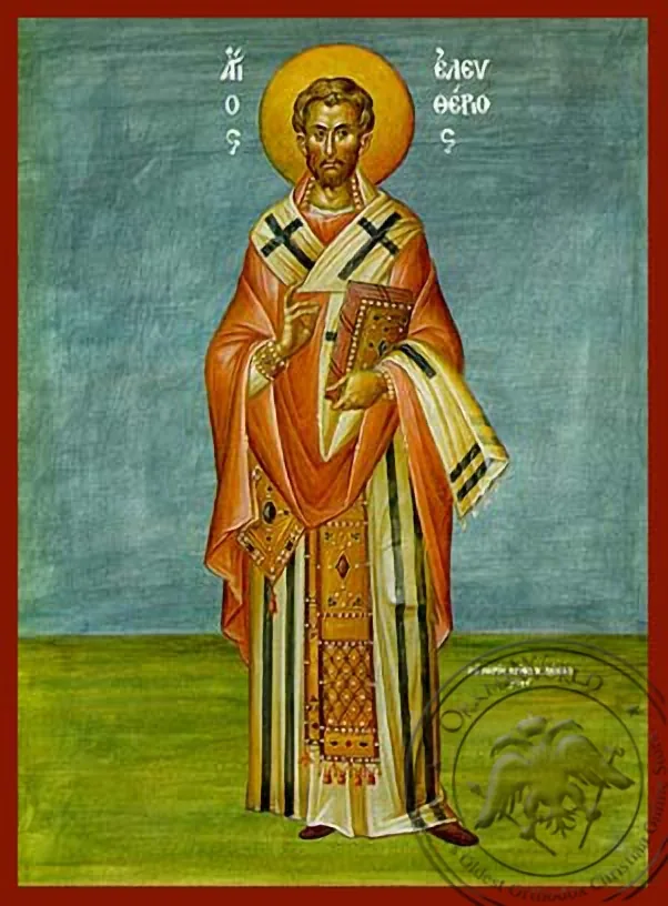 Святой Елевферий, священномученик, епископ Иллирийский, в полный рост, рукописная икона