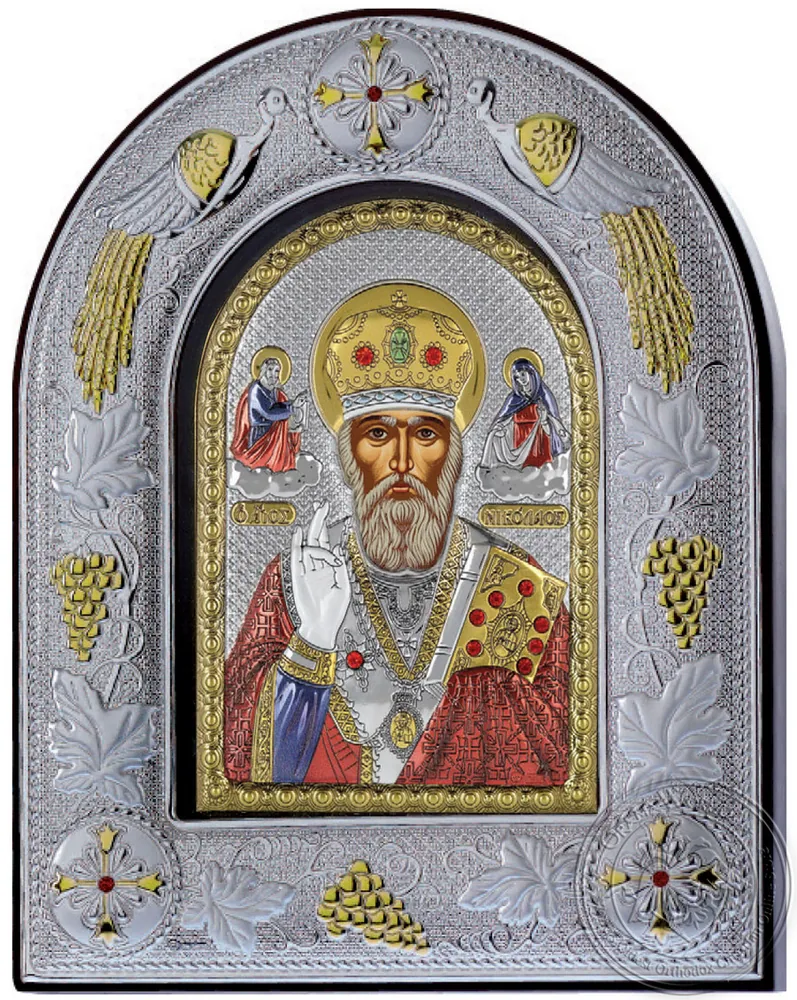 წმინდა ნიკოლოზი, ვერცხლისფერი ხატი მინის ჩარჩოში