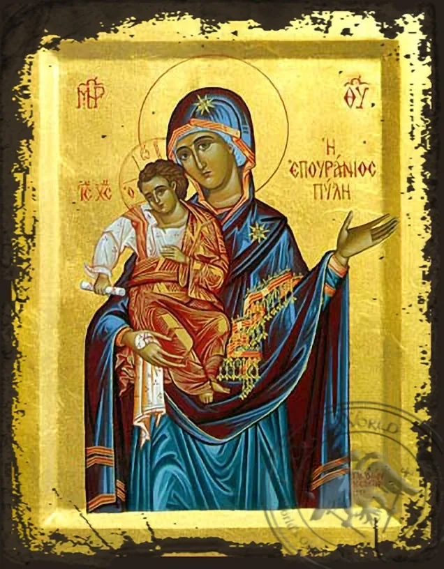 Panagia  The Celestial Portal - Aged Byzantine Icon