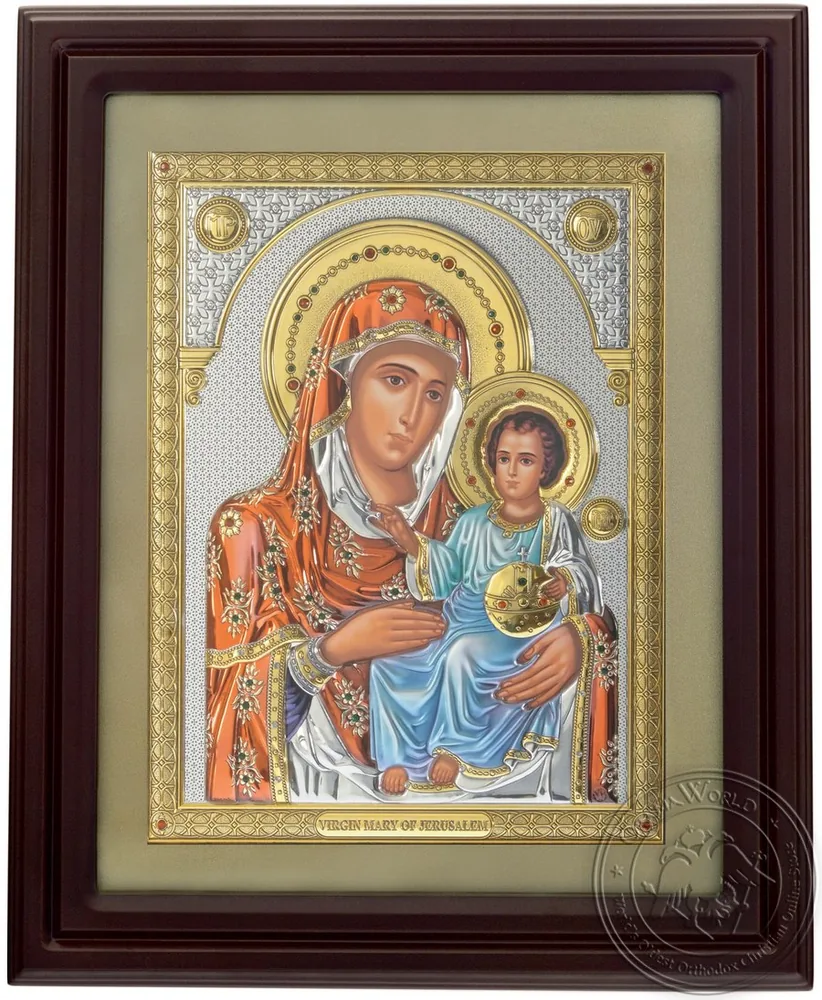 იერუსალიმის ღვთისმშობელი, ვერცხლისფერი ხატი მინის ჩარჩოში