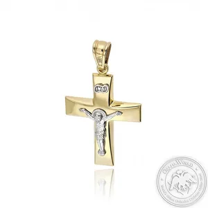 Christening Cross for Boys made of 14K White and Yellow Gold