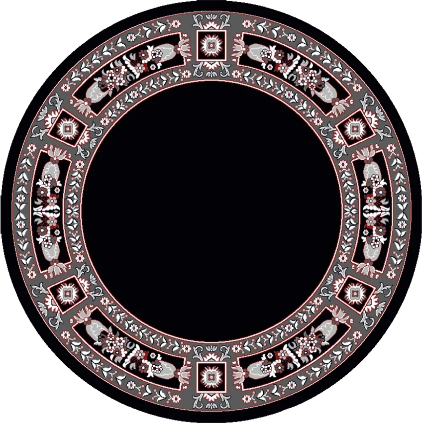 Round Ecclesiastical Carpet with Decoration in Black Color
