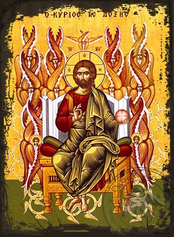 Christ Blessing, Lord of Glory, Enthroned - Aged Byzantine Icon