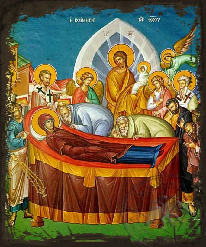 The Dormition of the Virgin - Aged Byzantine Icon