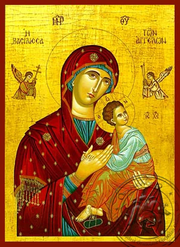 Богородица с Младенцем, Царица Ангелов, рукописная икона