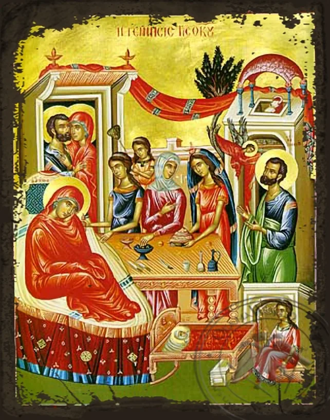 The Birth of the Virgin - Aged Byzantine Icon