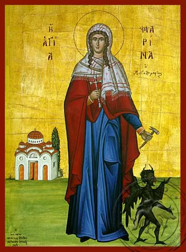 წმინდა დიდმოწამე მარინე, ანტიოქიელი, სრული ტანით, ხელნაწერი ხატი