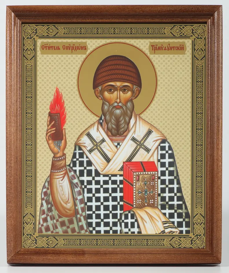Icon in wooden frame №1 18×24 embossing Spyridon of Trimythous 4