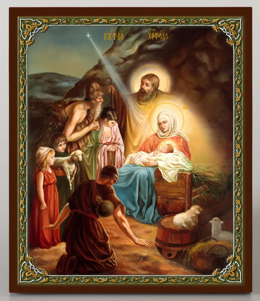 Icon on board 22×26 3D print, varnish Nativity of Christ 3