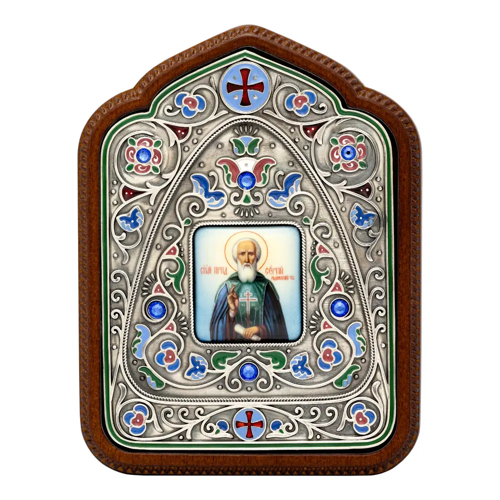 სამაგიდო ხატი №156 გალვანოპლასტიკა, მინანქარი, დეკალი, ხის ჩარჩოში / მოვერცხლვა / სერგი რადონეჟელი