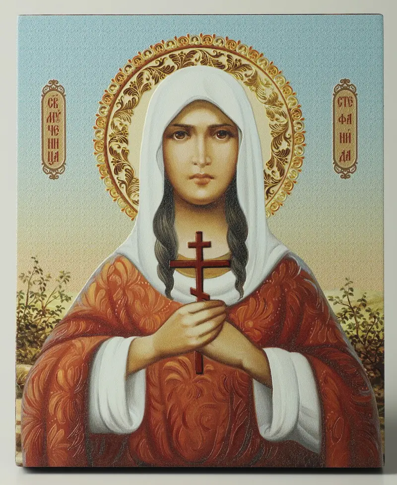 Icon on board 13×15 3D print, varnish Stephanida of Damascus