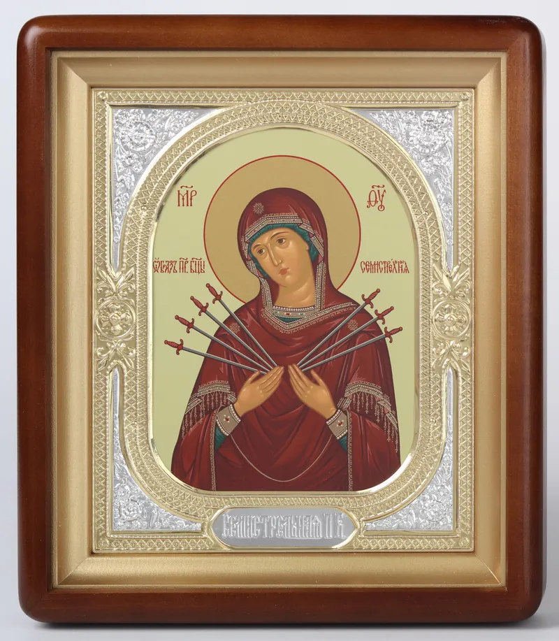 ხატი კიოტში 18×24 ფიგურული, ტემპერა, მოჭედილობა-ჩარჩო №1 შვიდისრიანი ღვთისმშობელი