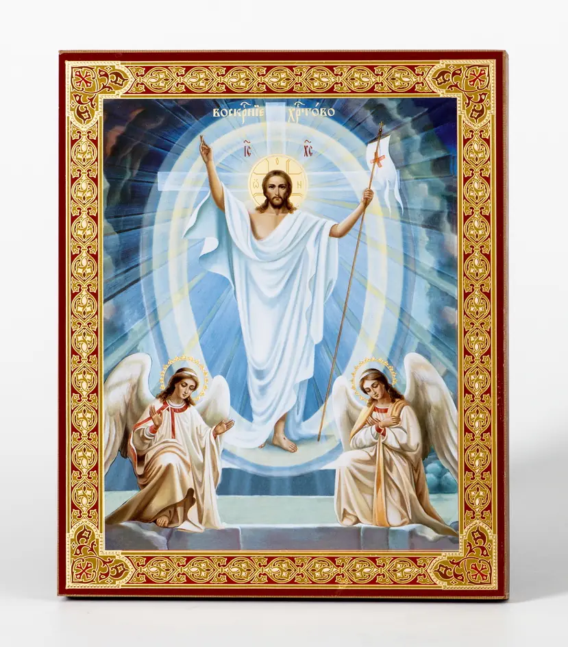 Icon on wooden panel 11×13 double embossing Resurrection of Christ 25