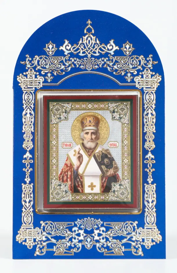 სადღესასწაულო პროდუქცია საეკლესიო ნაკრები №1 ხატით 6×9 ორმაგი ტვიფრი, ბლისტერული შეფუთვა ნიკოლოზ საკვირველთმოქმედი 14
