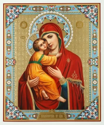 Icon on hardboard №1 30×40 double embossing Vladimir Mother of God 17