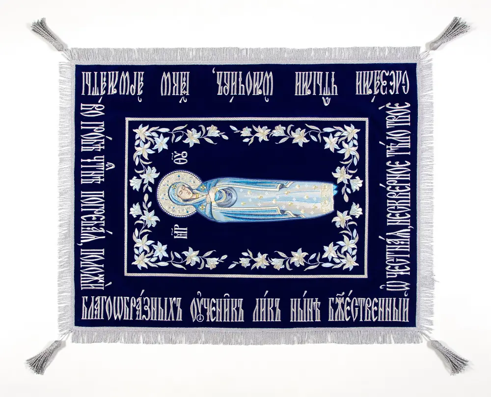 Epitaphios small machine embroidery 100 % of the Most Holy Theotokos (№2) blue