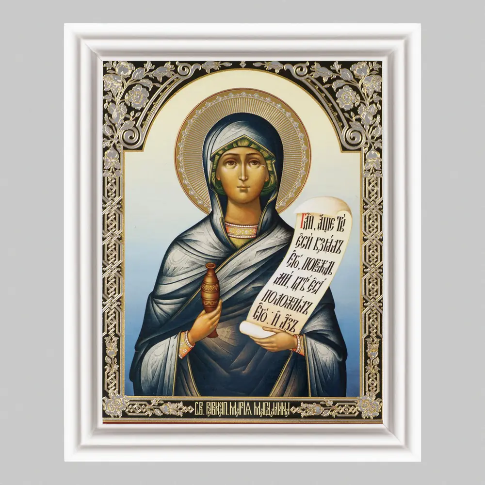ხატი ხის ჩარჩოში №3 11×13 (თეთრი) ორმაგი ტვიფრი მარიამ მაგდალინელი, მოციქულთასწორი (6)