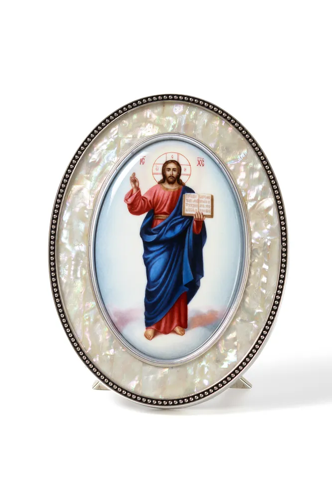 Table icon №134 silver enamel miniature, mother-of-pearl the Lord Almighty