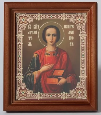 Icon in wooden frame №1 11×13 double embossing Panteleimon 4