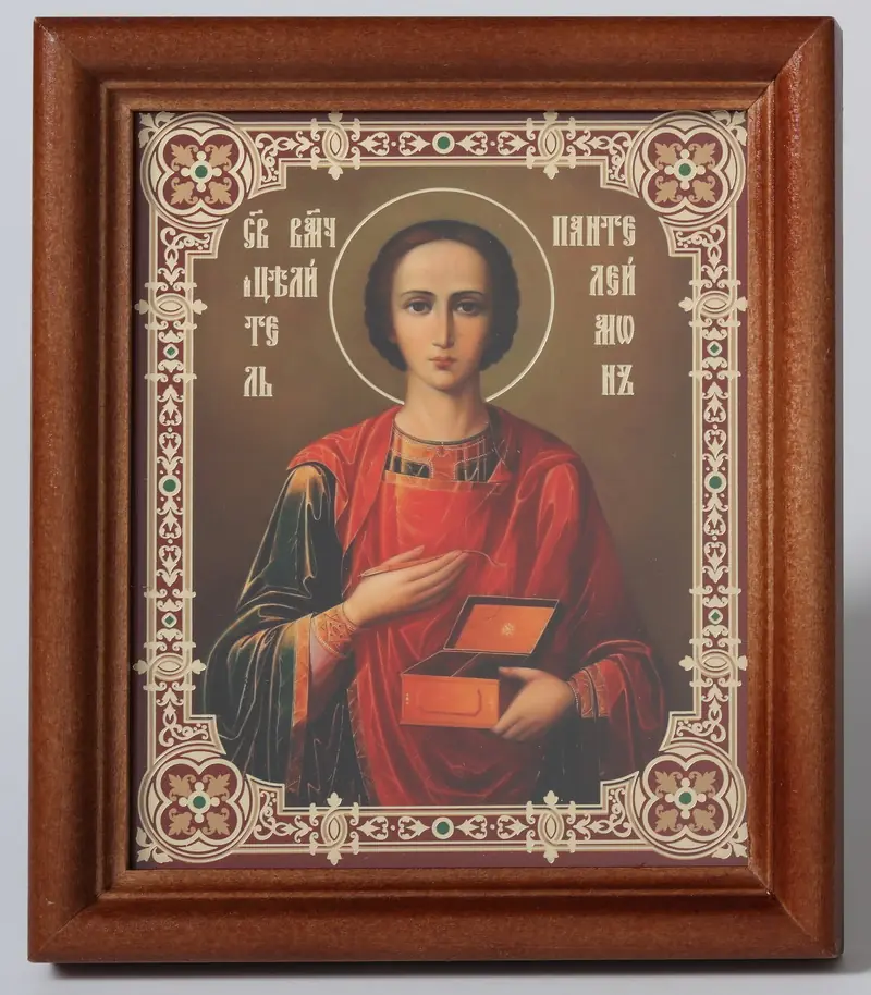 Icon in wooden frame №1 11×13 double embossing Panteleimon 4