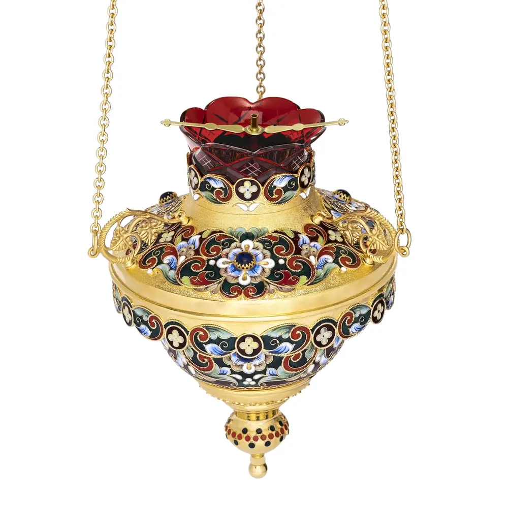 Filigree vigil lamp Kazan with painted with piping / gilding