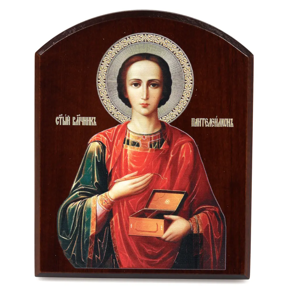 Icon on board 10×12 3D print, arched, varnish Panteleimon 2
