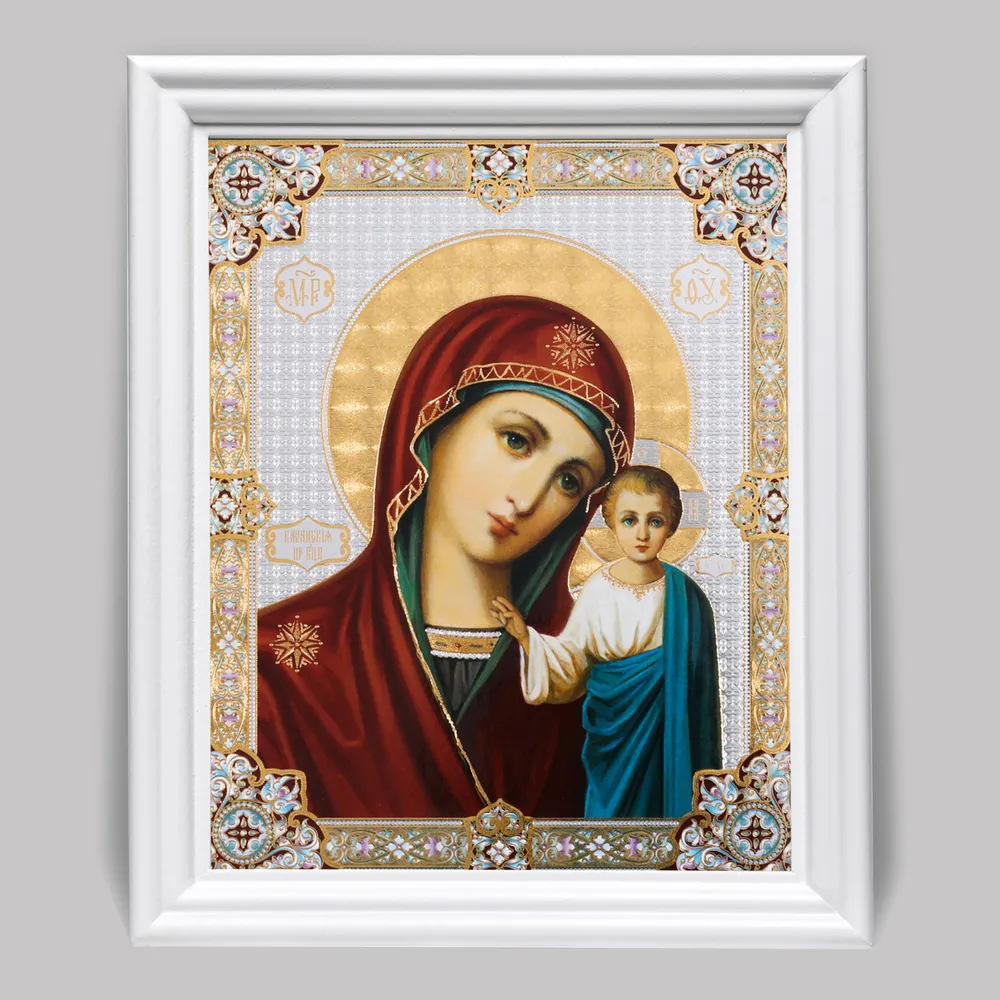 Icon in wooden frame №3 11×13 (white) double embossing Kazan Mother of God 14
