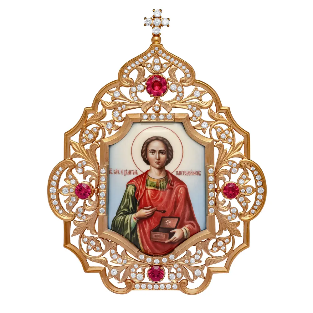 Table icon №152 / cubic zirconia silver decal / gilding / Panteleimon