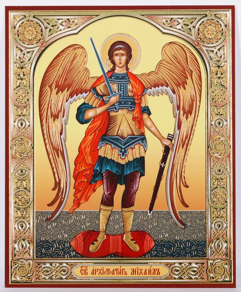 Icon on wooden panel 11×13 double embossing Archangel Michael (full-length) 2