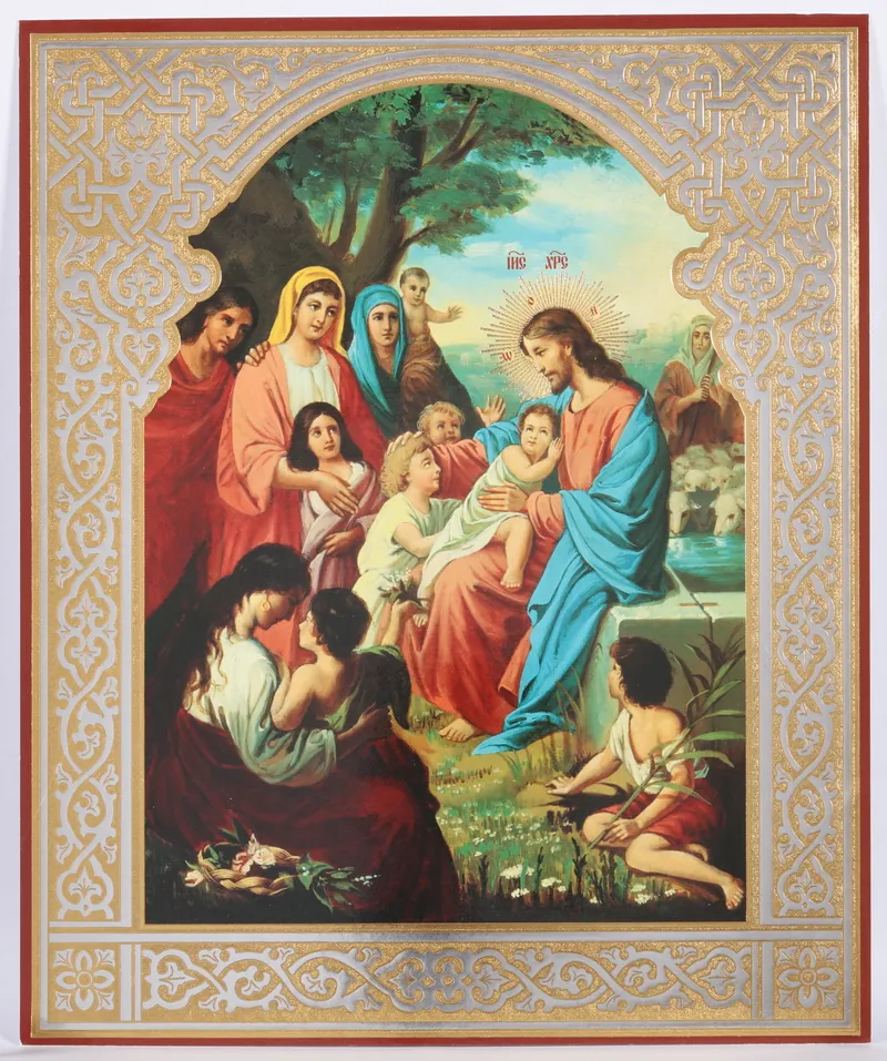 Icon on hardboard №1 18×24 double embossing Blessing of the Children
