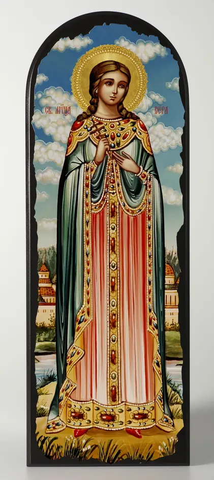 Icon on MDF 18×50 arched, 3D print, varnish Faith