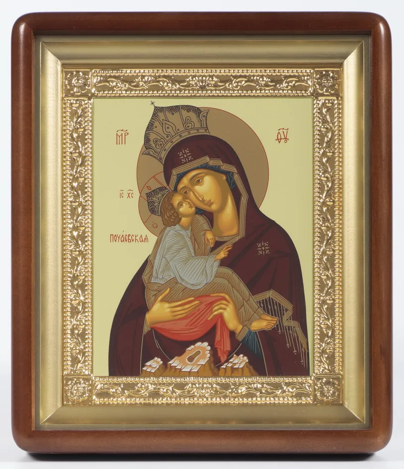 ხატი კიოტში 18×24 ფიგურული, ტემპერა, მოოქროვილი ჩარჩო პოჩაევის ღვთისმშობელი