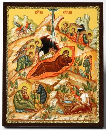 Икона на доске 13х15 объёмная печать, лак Рождество Христово 2