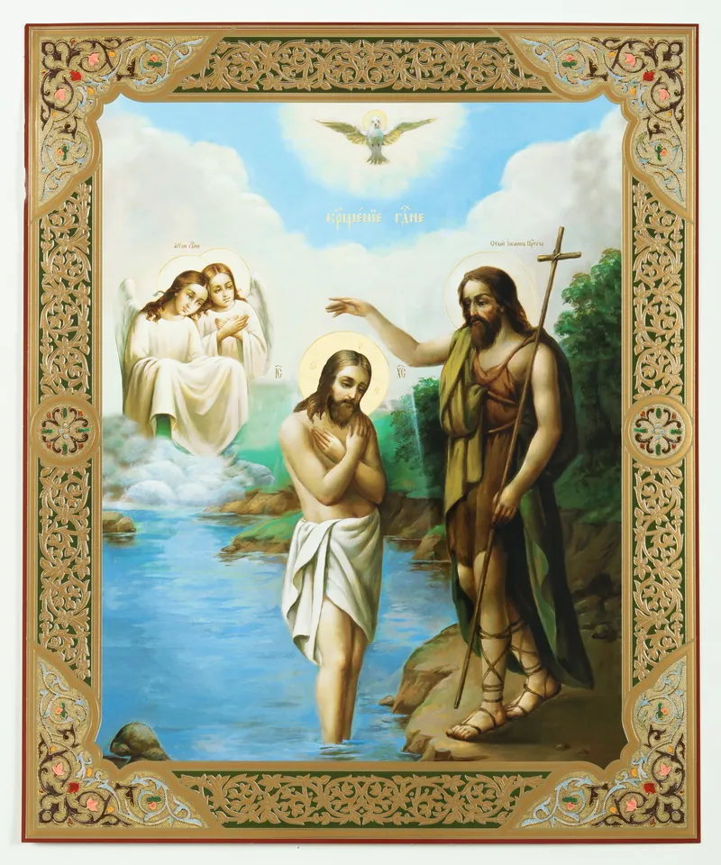 Icon on wooden panel 30×40 double embossing, chipboard, PVC Theophany 2