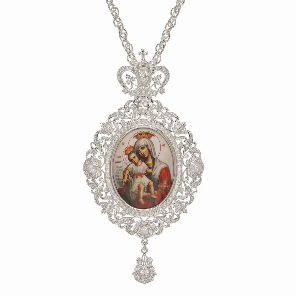 Panagia №222 / cubic zirconia decal / silver plating / Worthy It Is